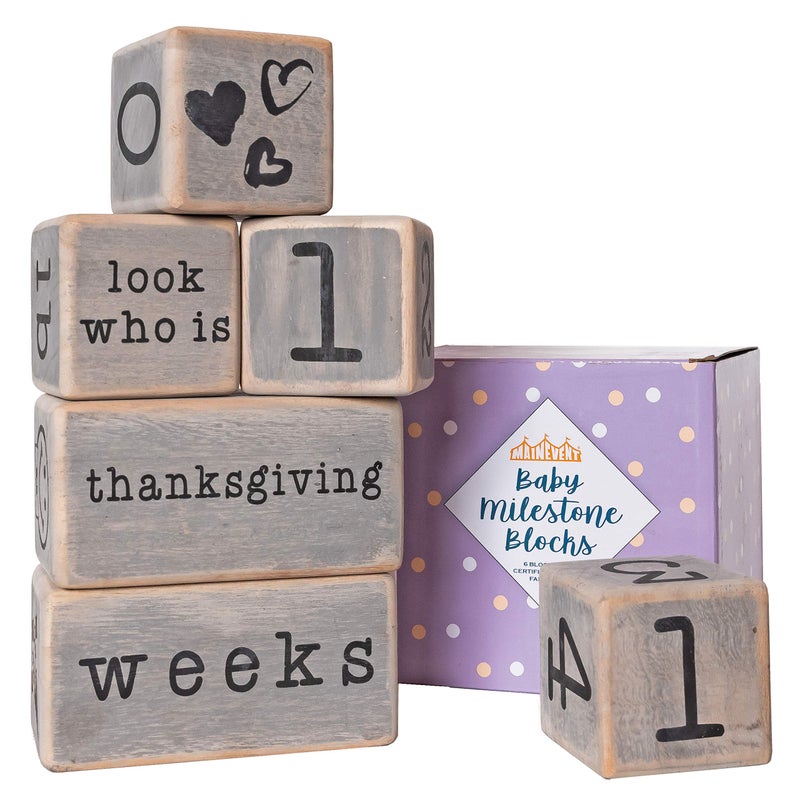 MAINEVENT Rustic Baby Monthly Milestone Blocks, Baby Boy Milestone Blocks, Best Baby Gifts for Baby Showers, Newborn Photography Props, Baby Photo Props, Complete Month Baby Milestone Blocks - Image 1